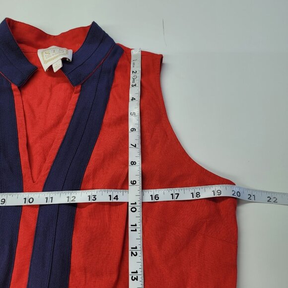 Sail to Sable Tunic Dress Womens Large‎ Red Blue Sleeveless Linen Blend Nautical - Picture 10 of 12